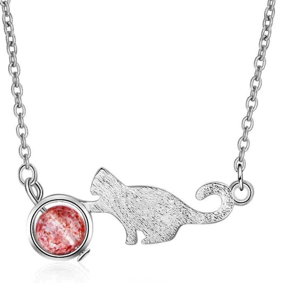 Fashion Jewelry Jewelry - ⭐Last One⭐ Playing Cat w/ Pink Ball 18" Charm Necklace, Solid Sterling Silver